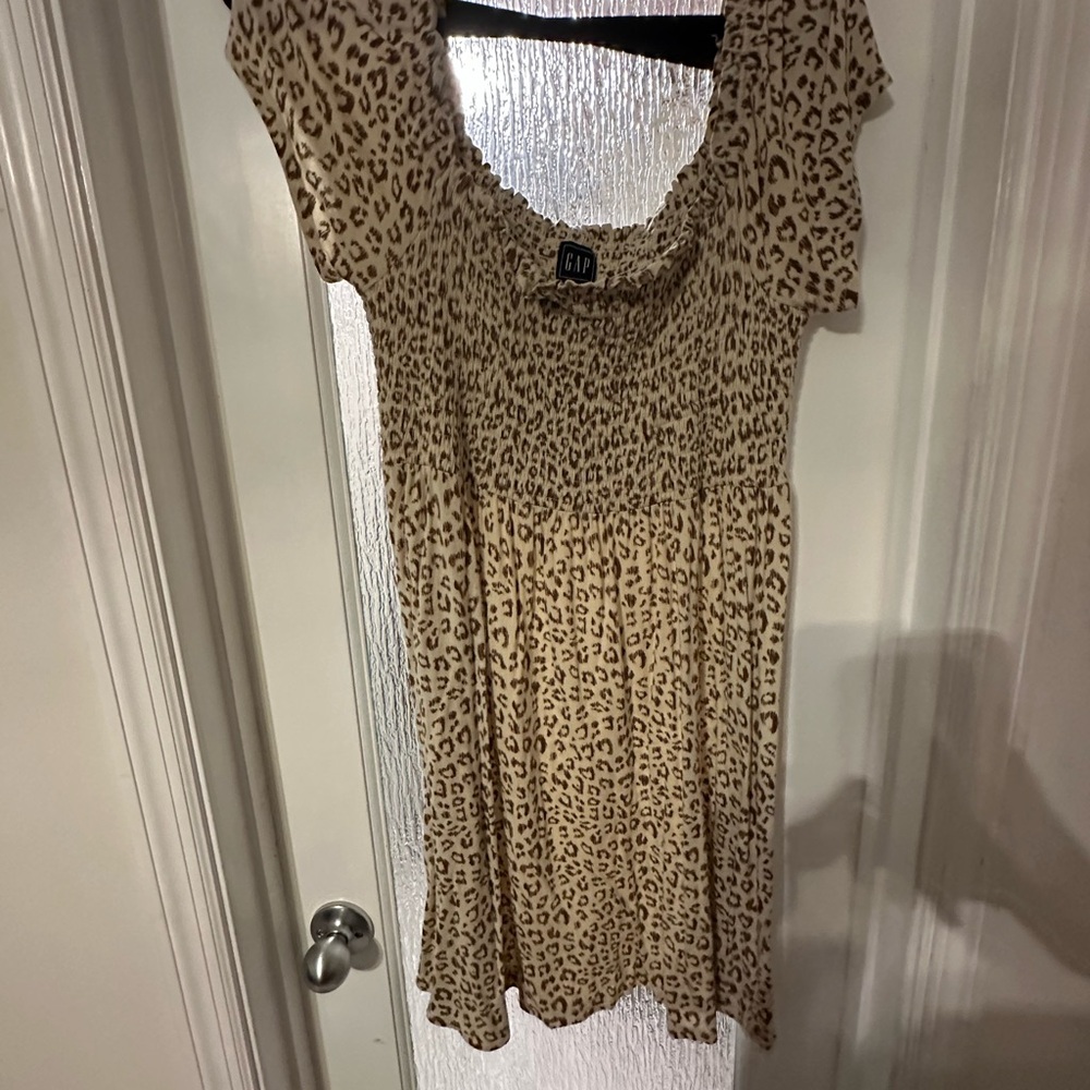 GAP Tan Animal Print Ruched Mini Dress